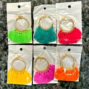 NEW Bohemian Tassel Hoop Gold Tone Dangle Earrings 6 Pairs